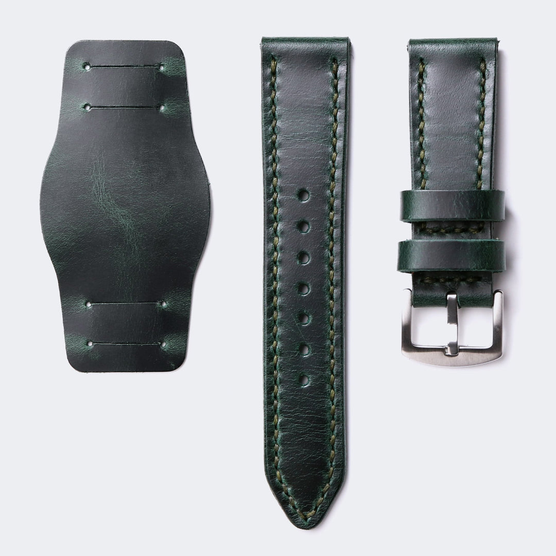 Bund Strap - Çift Katlı Deri Saat Kayışı - Orman Yeşili - Roarcraft TR