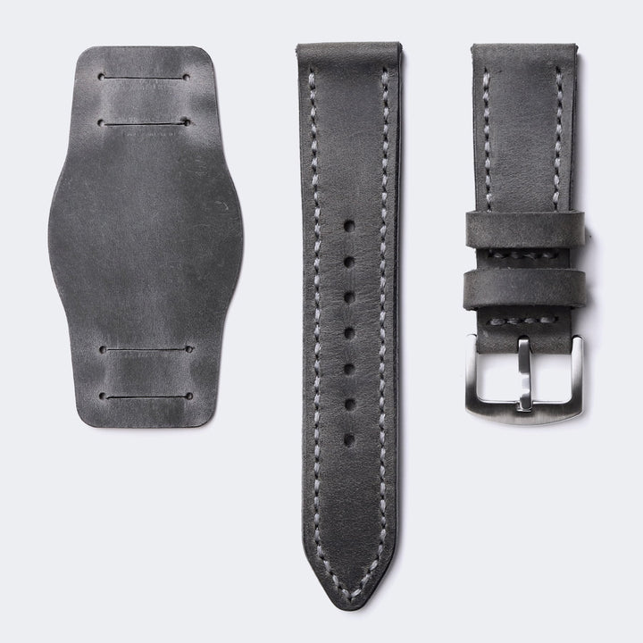 Bund Strap - Çift Katlı Deri Saat Kayışı - Antik Gri - Roarcraft TR