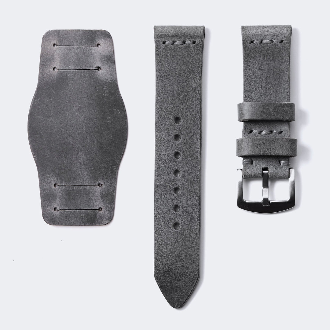 Bund Strap - Tek Kat Deri Saat Kayışı - Antik Gri - Roarcraft TR