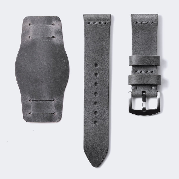 Bund Strap - Tek Kat Deri Saat Kayışı - Antik Gri - Roarcraft TR